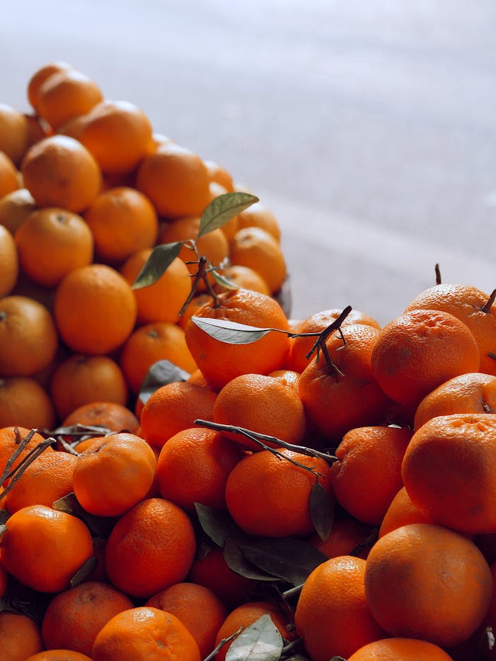 Vibrant display of fresh oranges and tangerines in natural light.